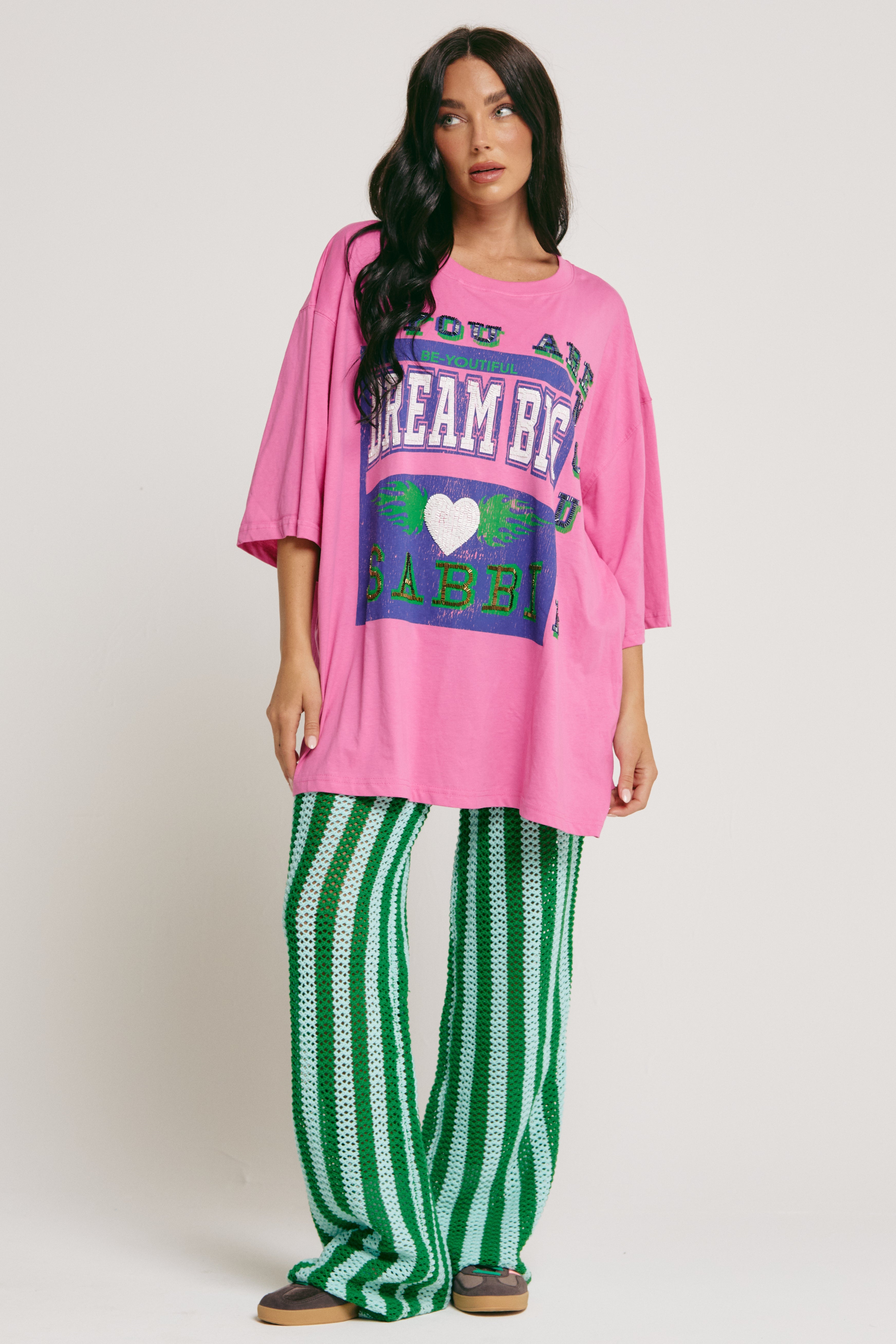 THE VERY OVERSIZED DREAM BIG BEADED TEE - PINK