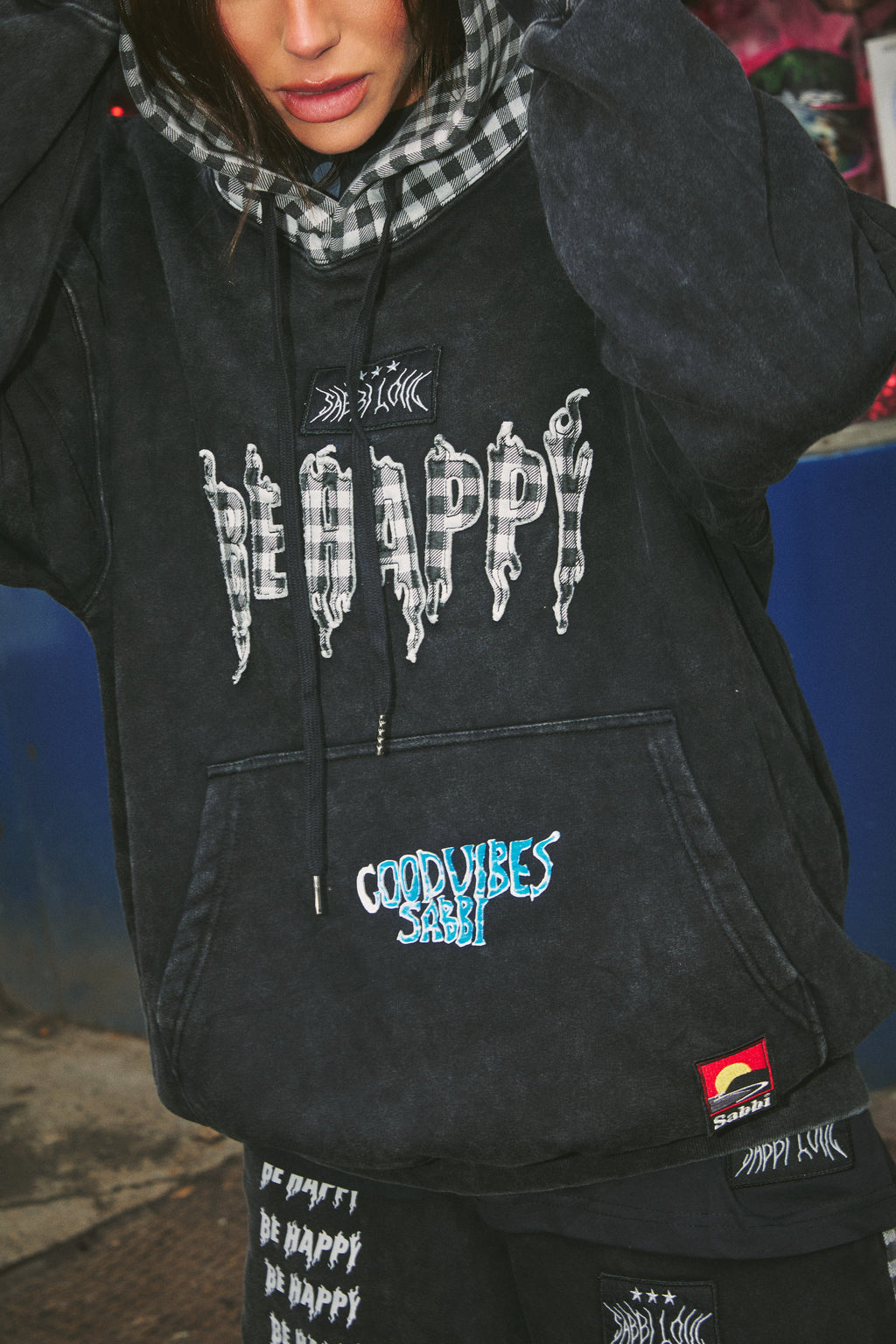 THE BE HAPPY GINGHAM HOODIE