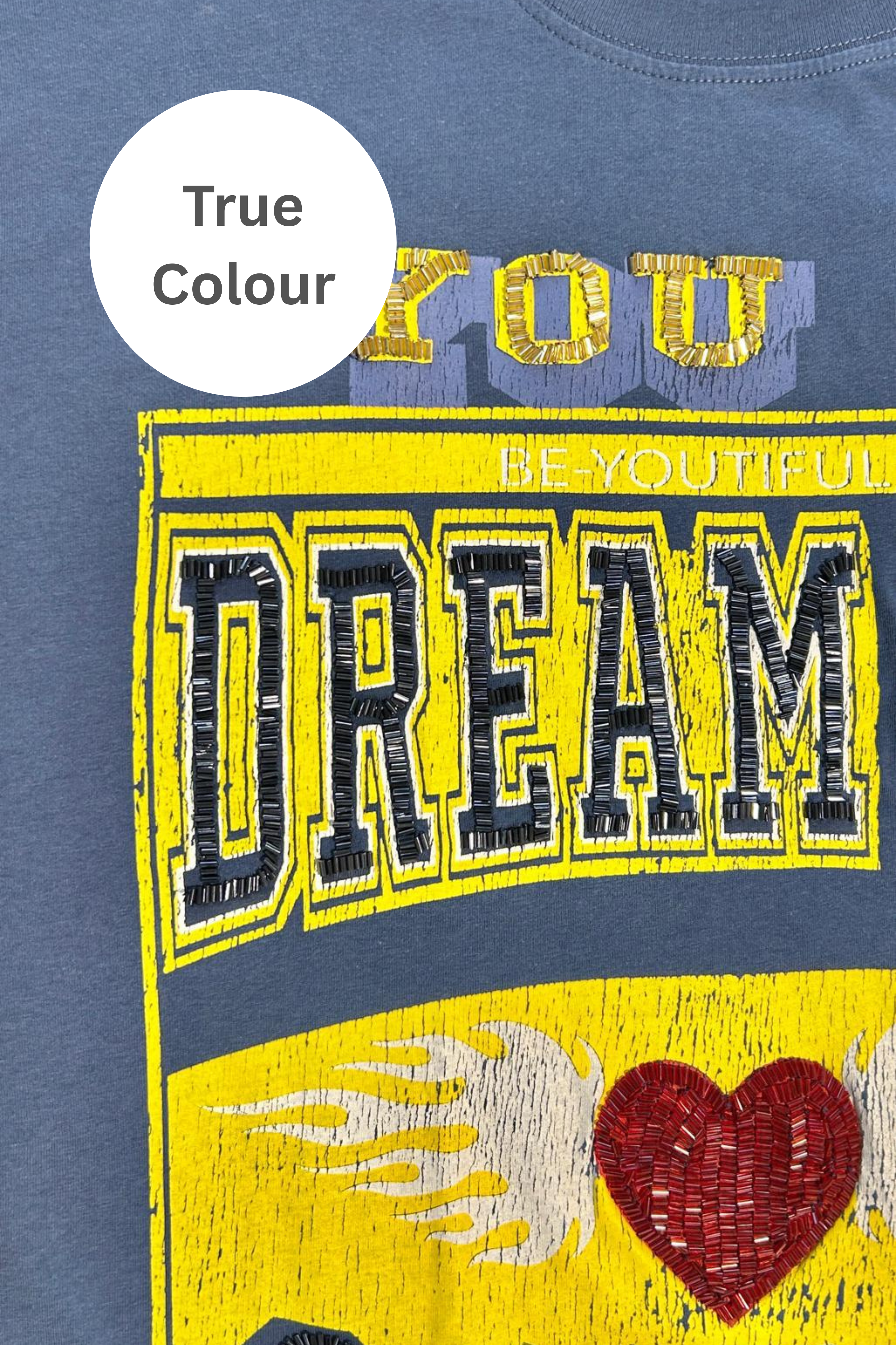 THE VERY OVERSIZED DREAM BIG BEADED TEE - BLUE