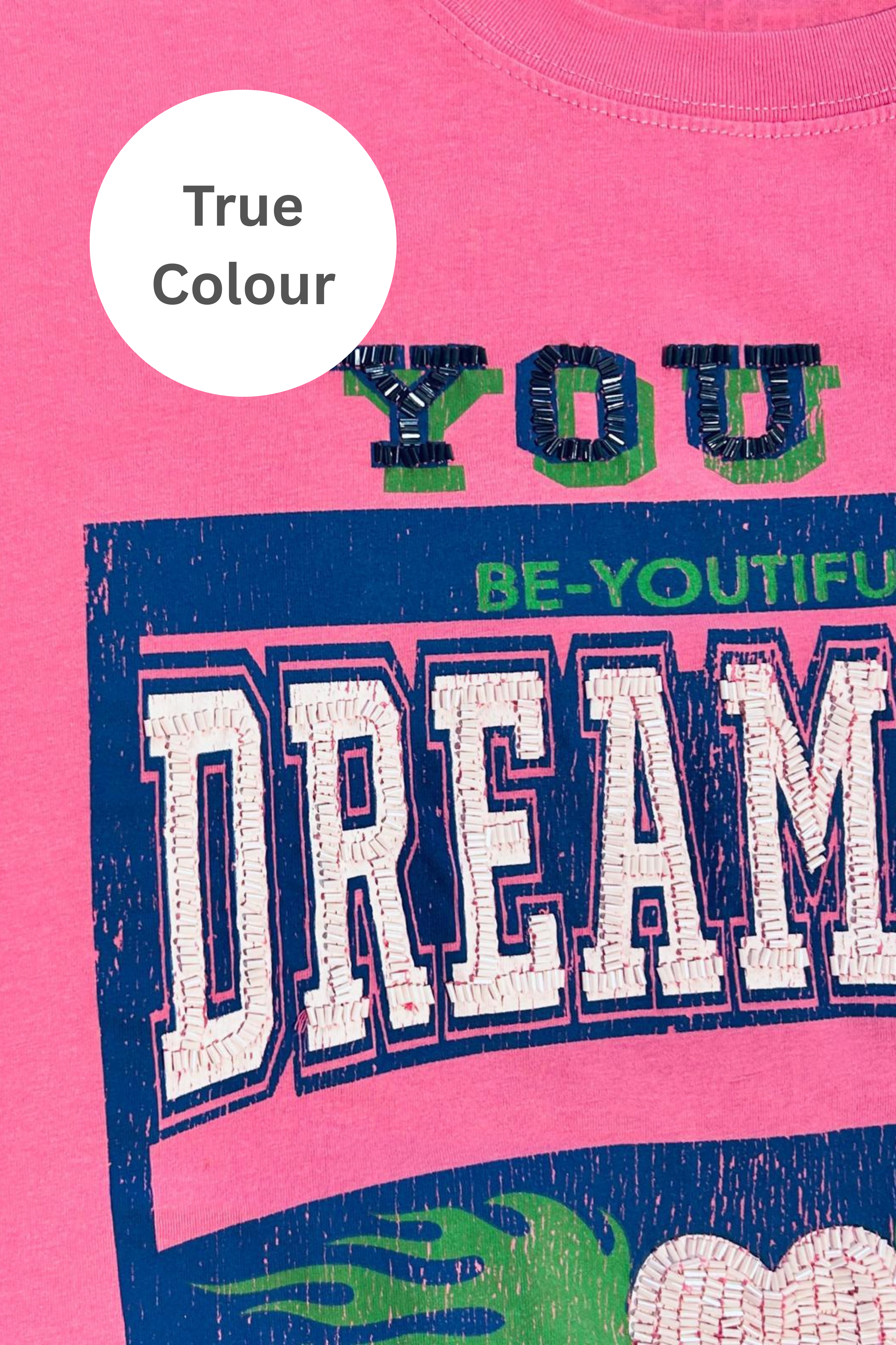 THE VERY OVERSIZED DREAM BIG BEADED TEE - PINK