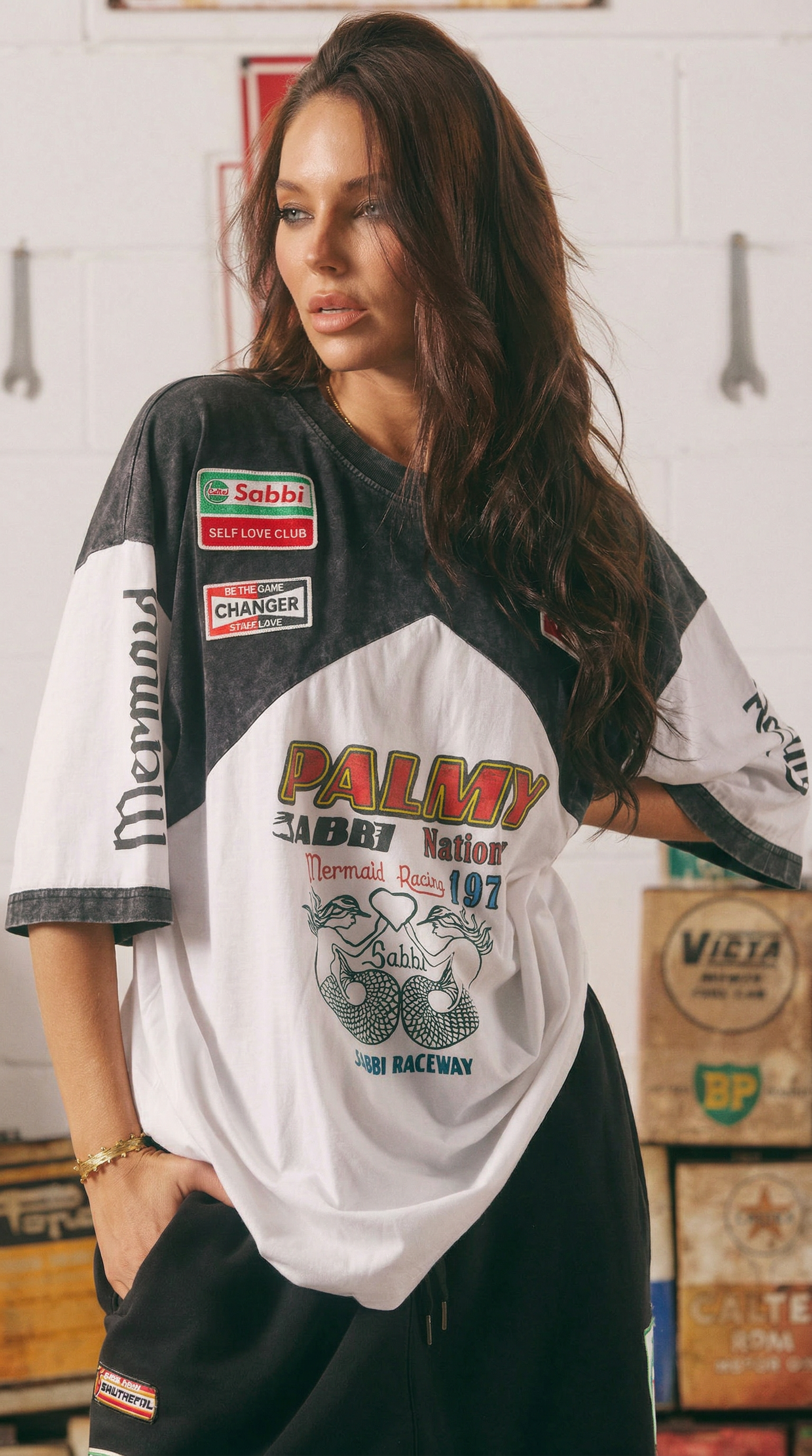 THE VERY OVERSIZED MERMAID RACING TEE - BLACK & WHITE
